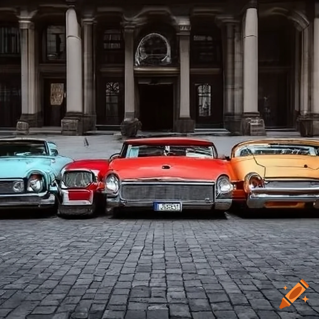 lineup of olden day cars