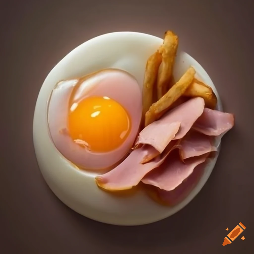 Delicious ham, egg, and chips meal on Craiyon