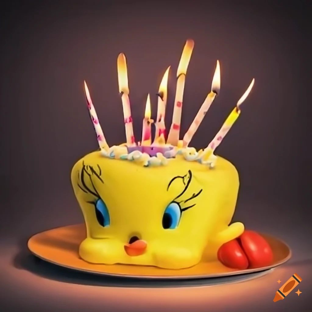 Looney Tunes characters blowing candles on a birthday cake