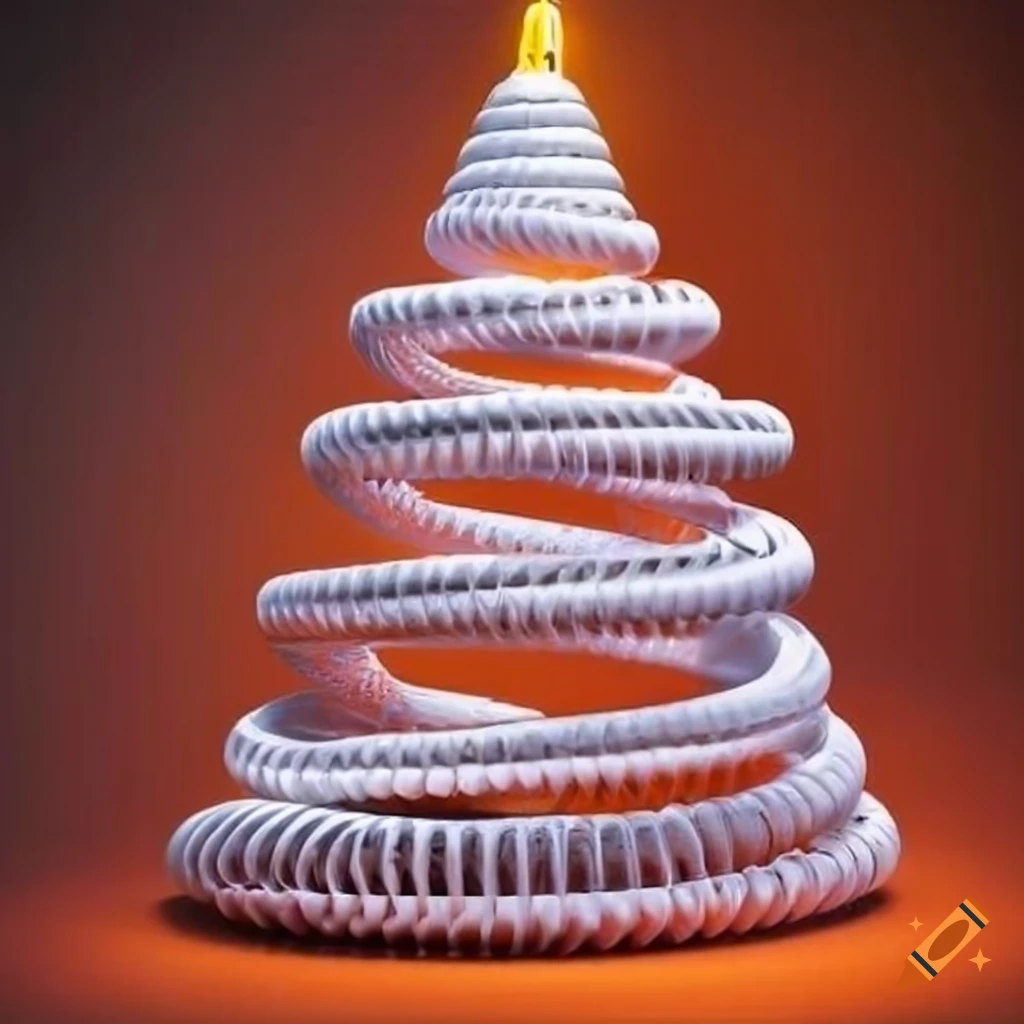 Creative christmas tree made of white spiral bound ducting hose on Craiyon