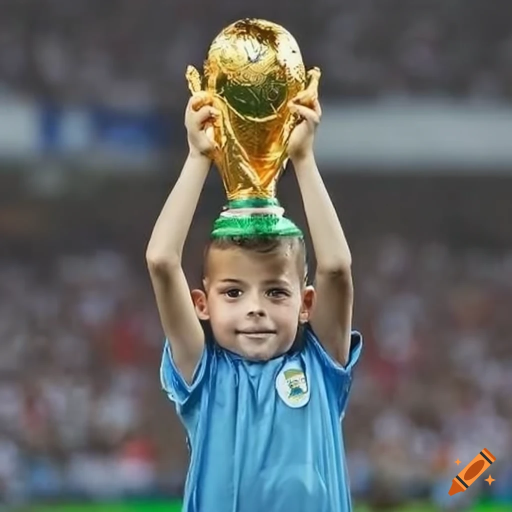 young kid holding the World Cup trophy for Israel