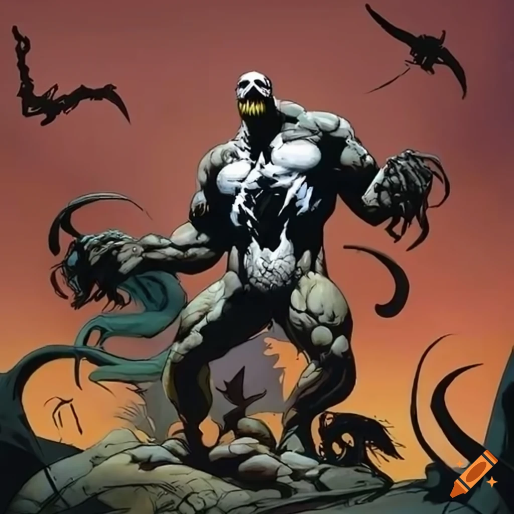 epic Venom illustration in Frazetta's art style