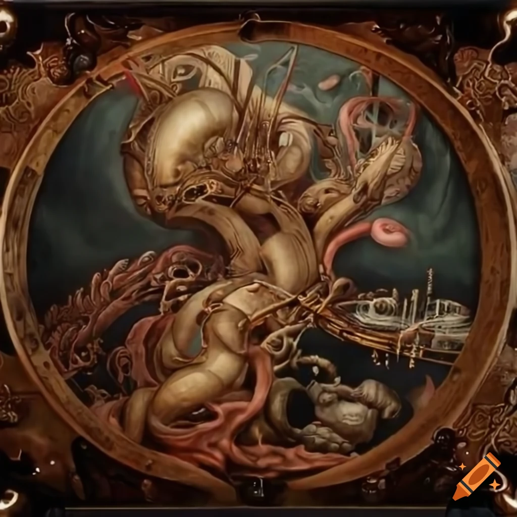 biomechanical Japanese retrofuturism baroque painting
