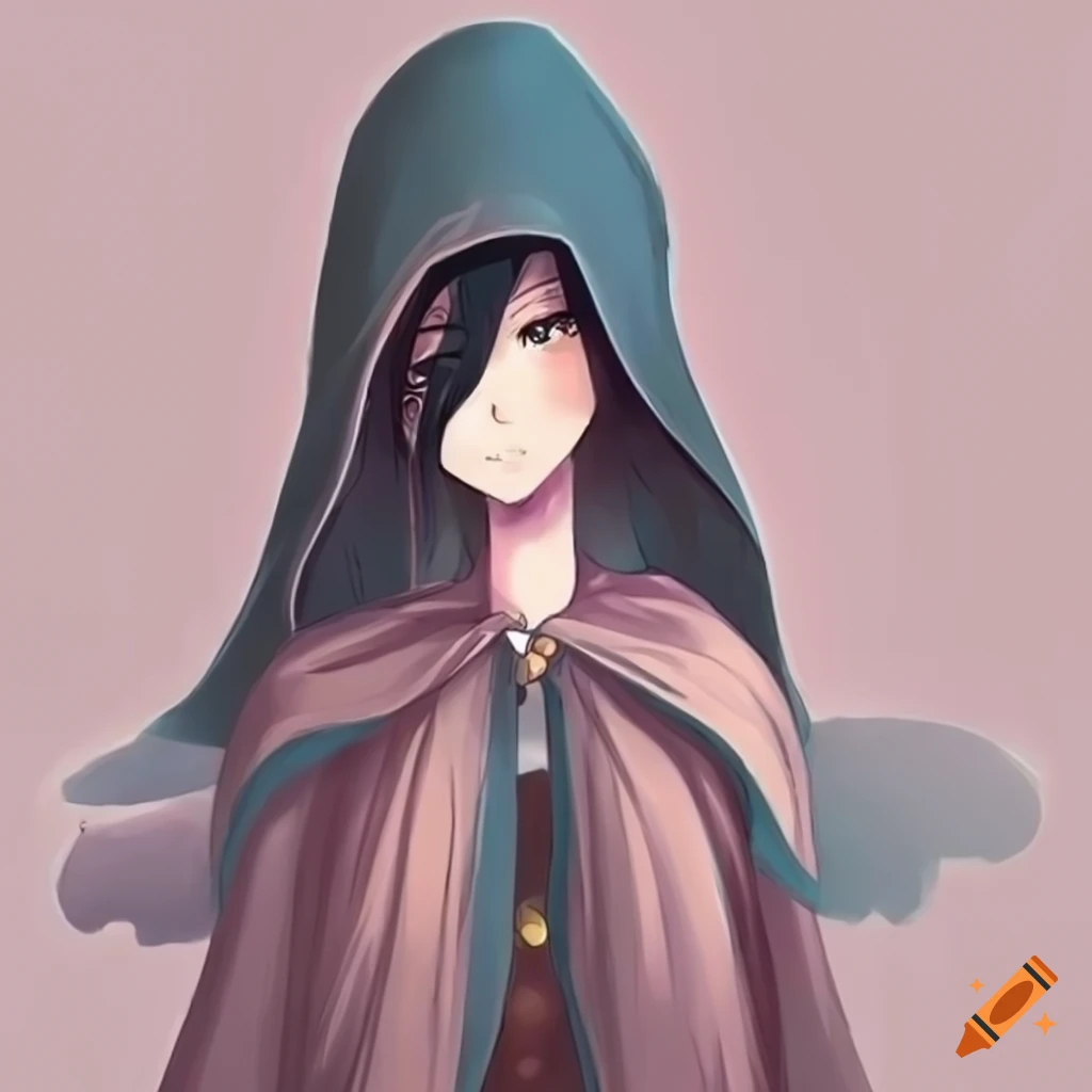 Anime cartoon character wearing a cloak on Craiyon