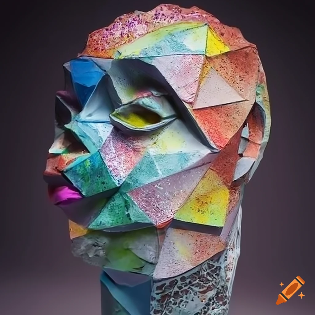 sculpture of colorful origami figures in vivid composition