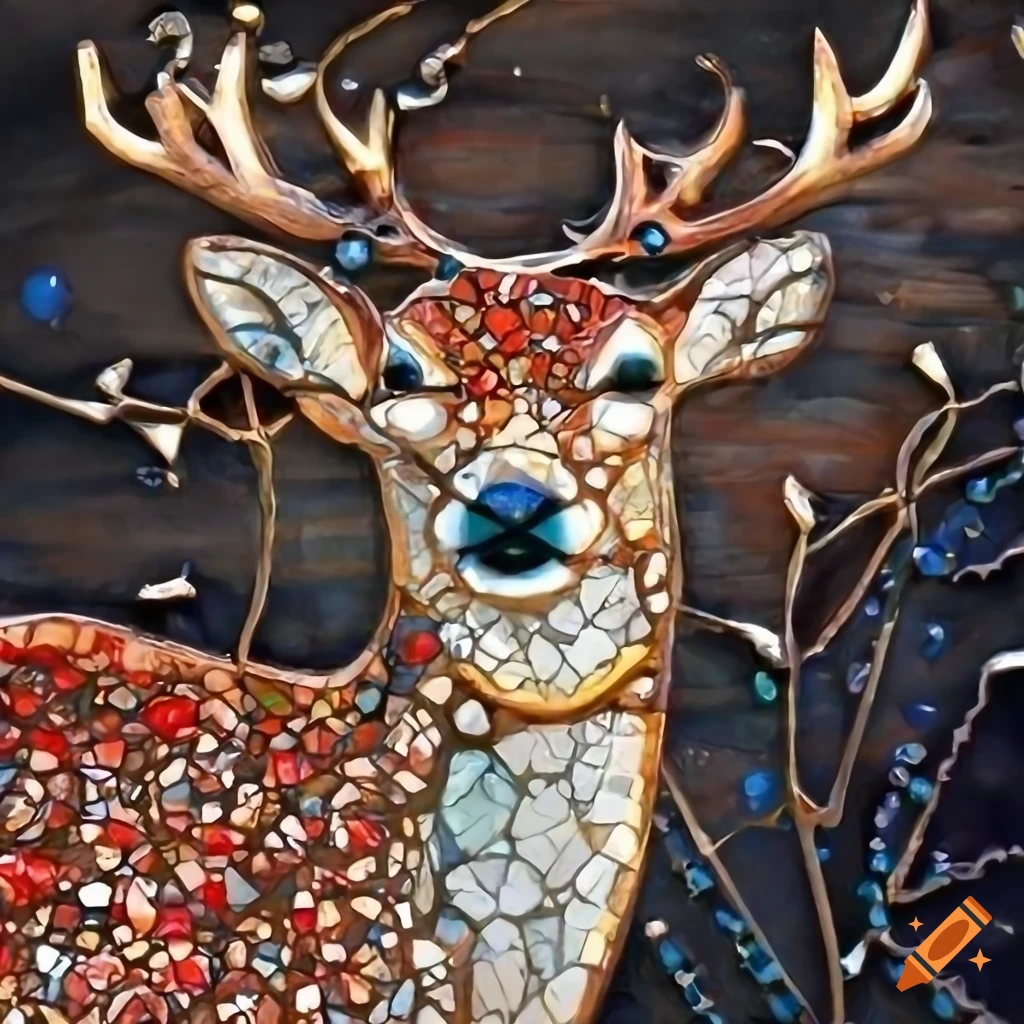 mosaic artwork of a Saint Hubertus Deer with a Holy Cross