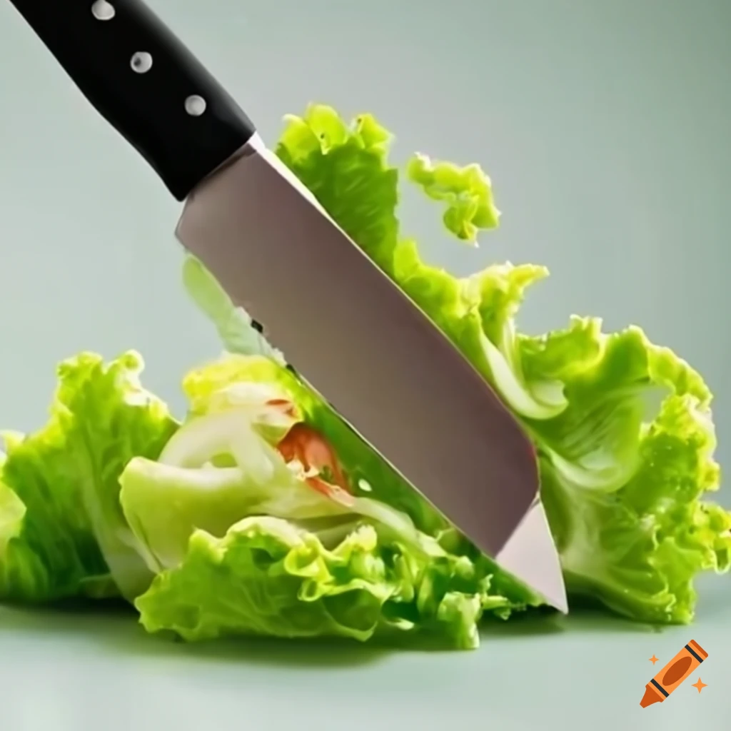 Chopped lettuce with a kitchen knife