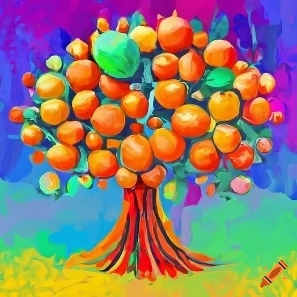 Abstract painting of an orange fruit tree on Craiyon