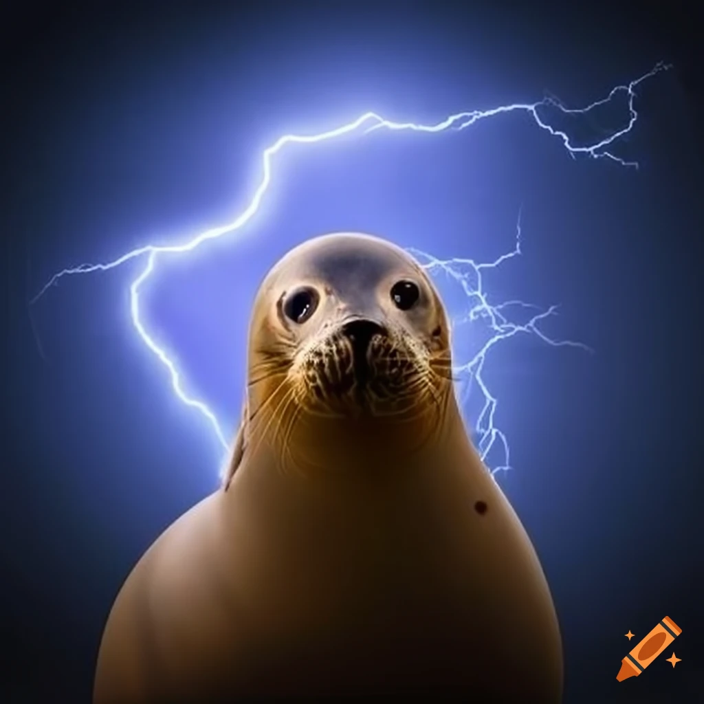 seal with lightning in the background