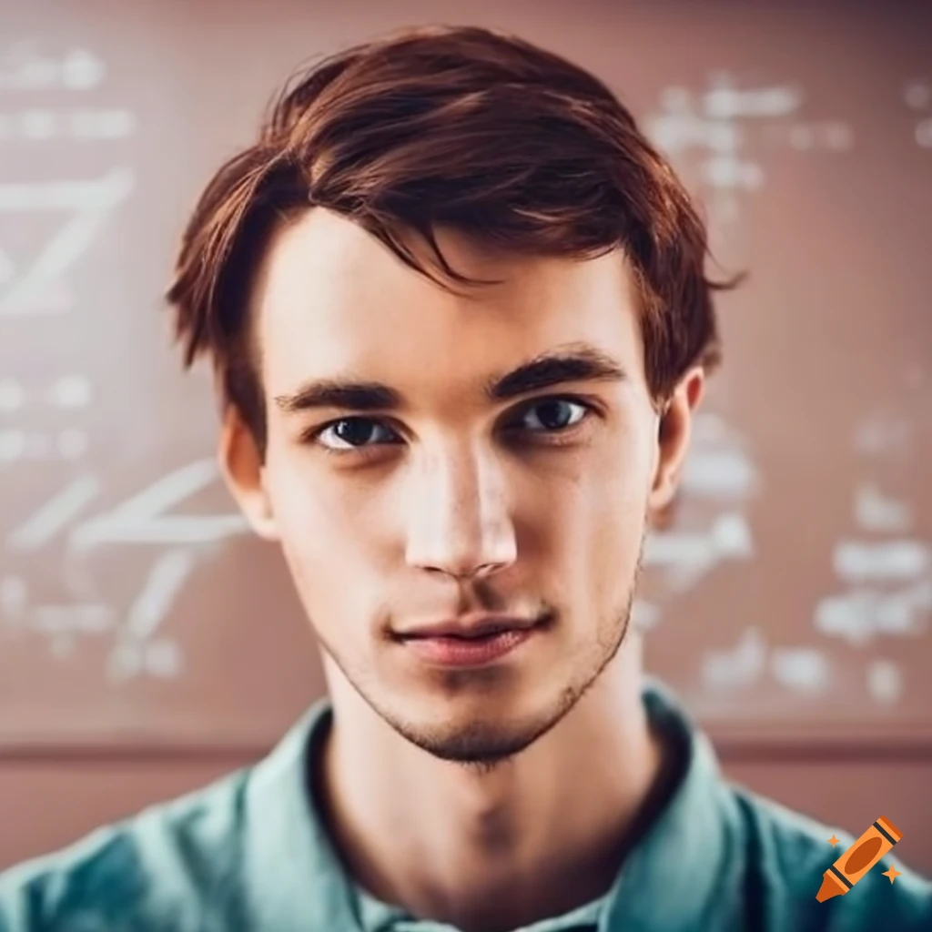 Portrait of a brown haired math teacher in a classroom