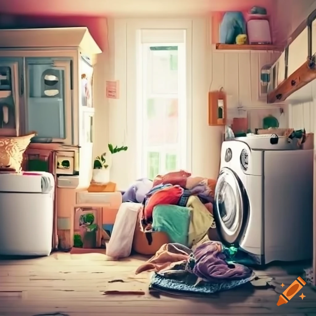 disorganized laundry room