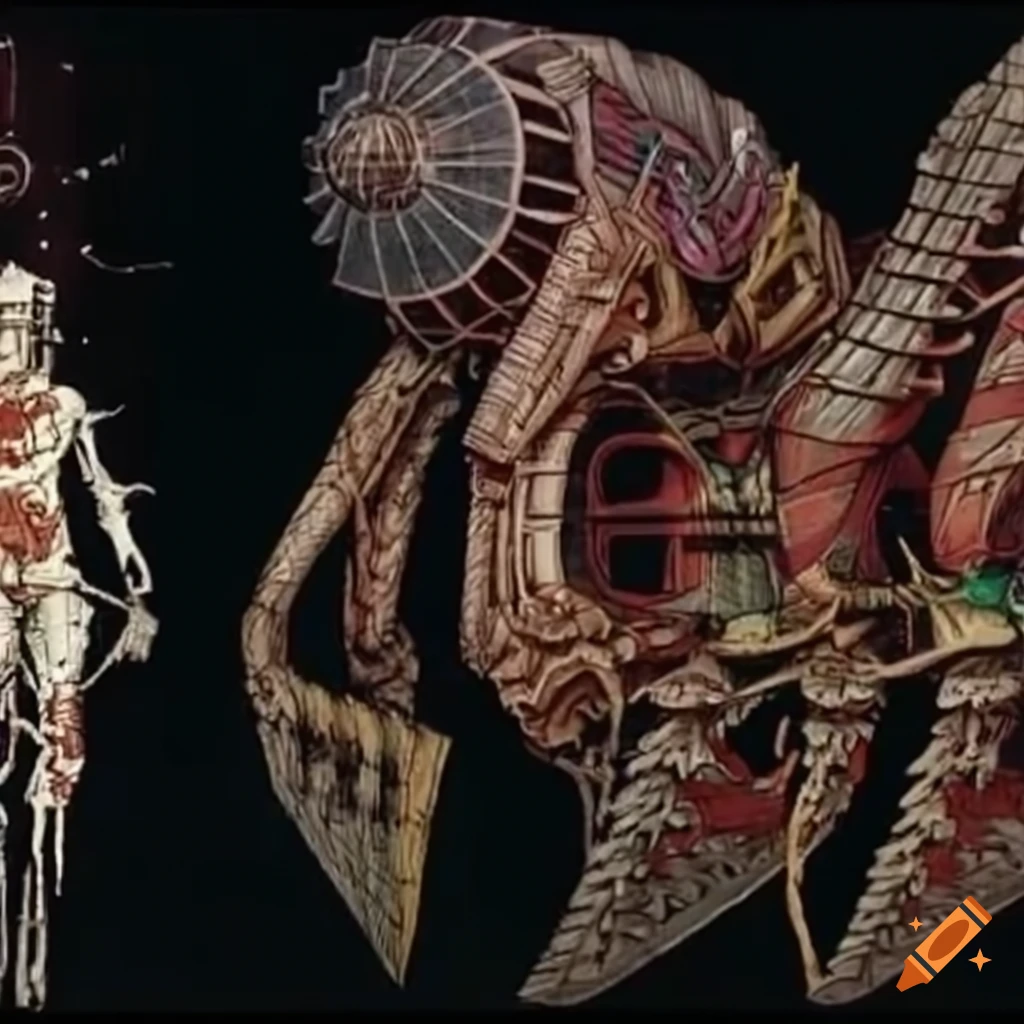 biomechanical Japanese retrofuturism artwork