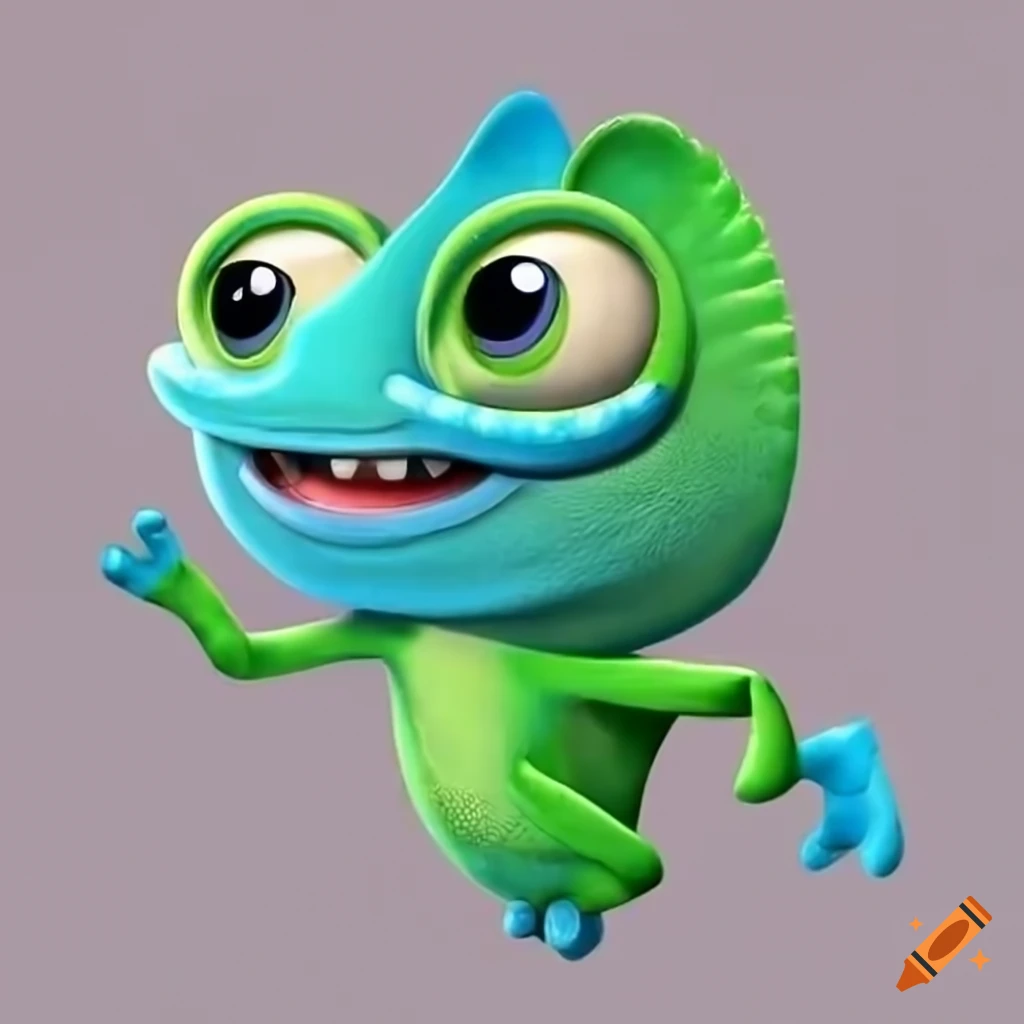 friendly and colorful chameleon character waving