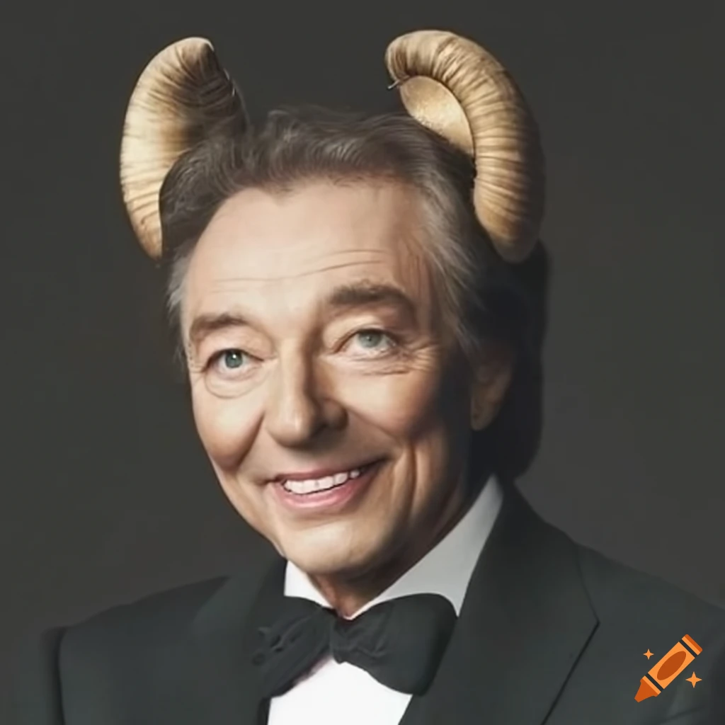 Karel gott wearing ram horns on Craiyon image.