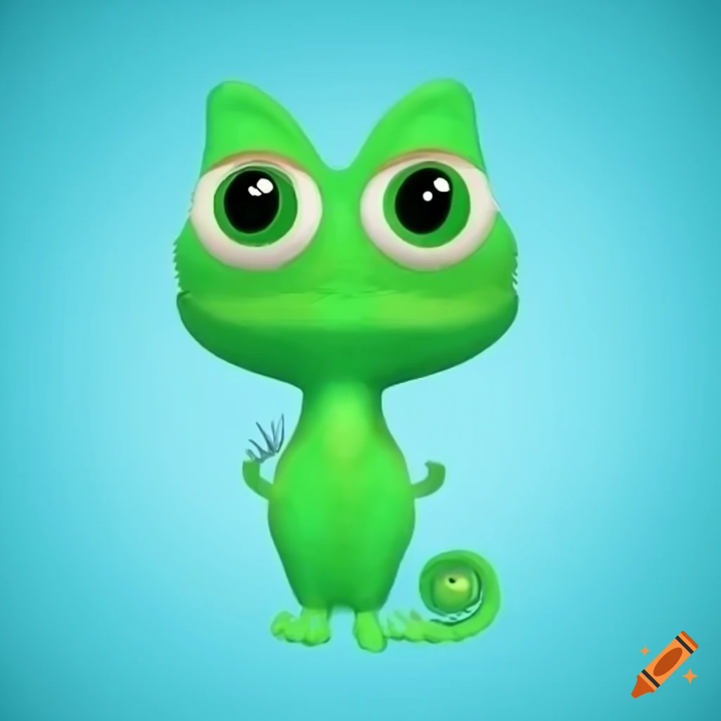 cute and friendly chameleon character having a phone call