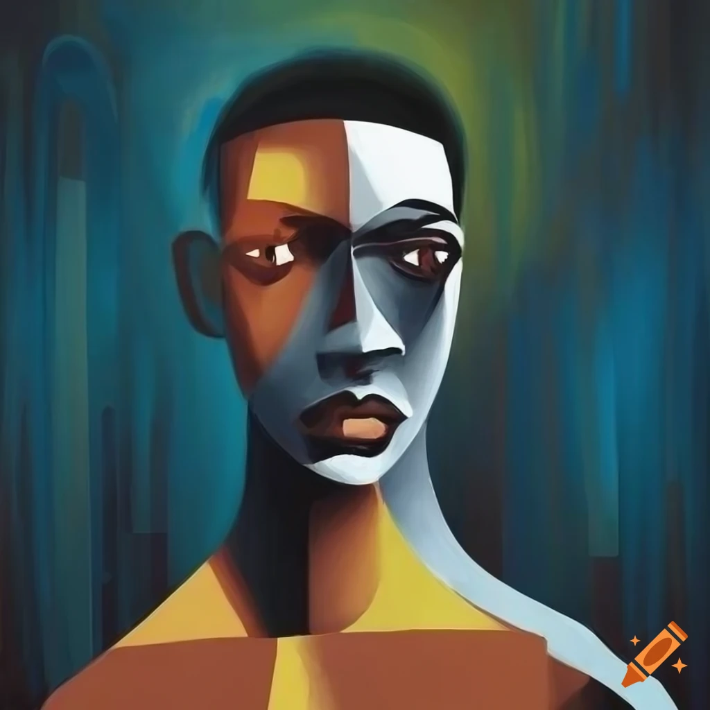 abstract cubist artwork featuring a black man