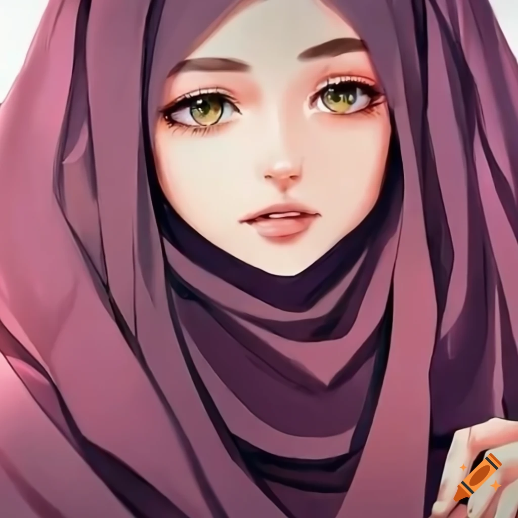 Pretty woman wear hijab, hero, smile, anime version