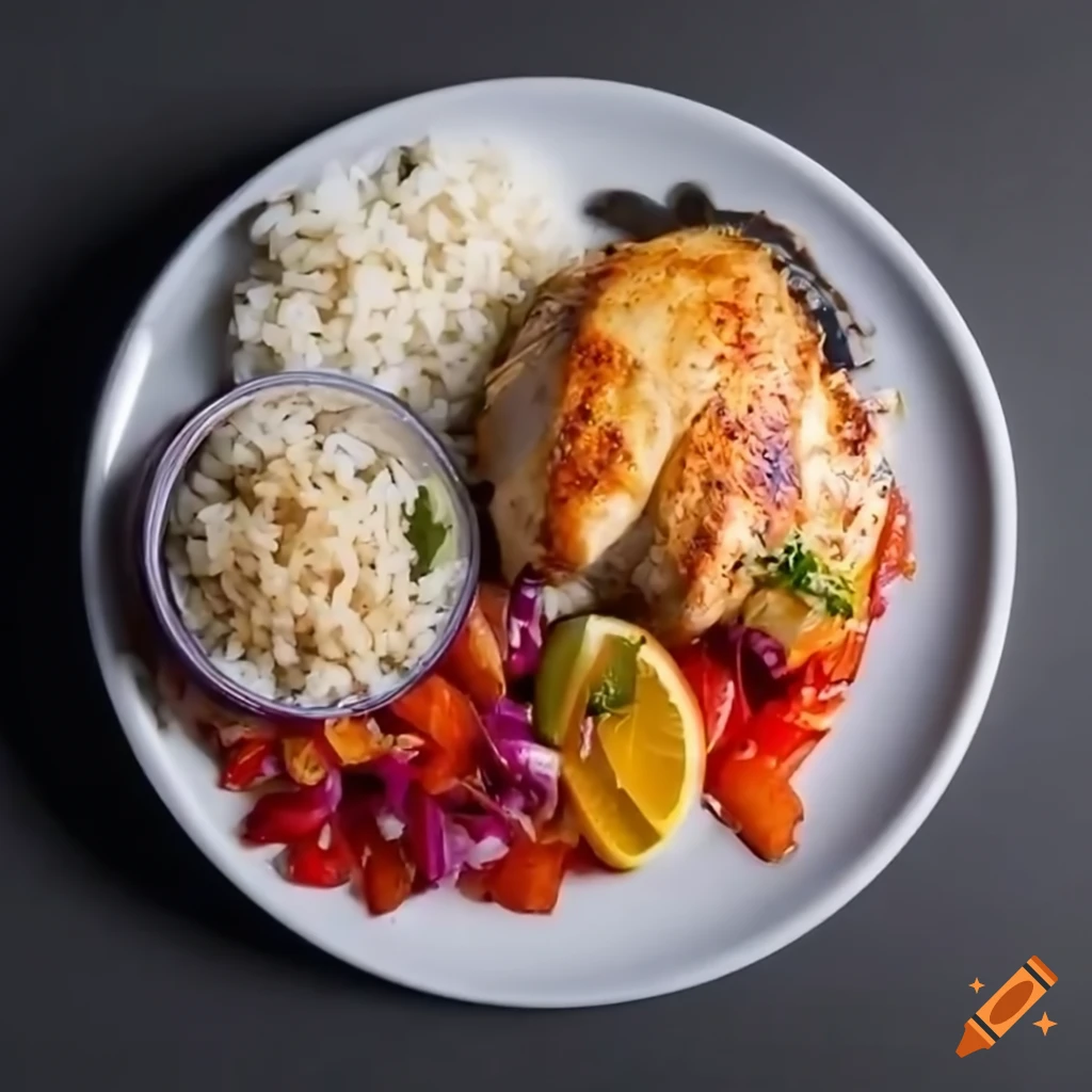 Delicious Plate Of Chicken Rice And Salad On Craiyon