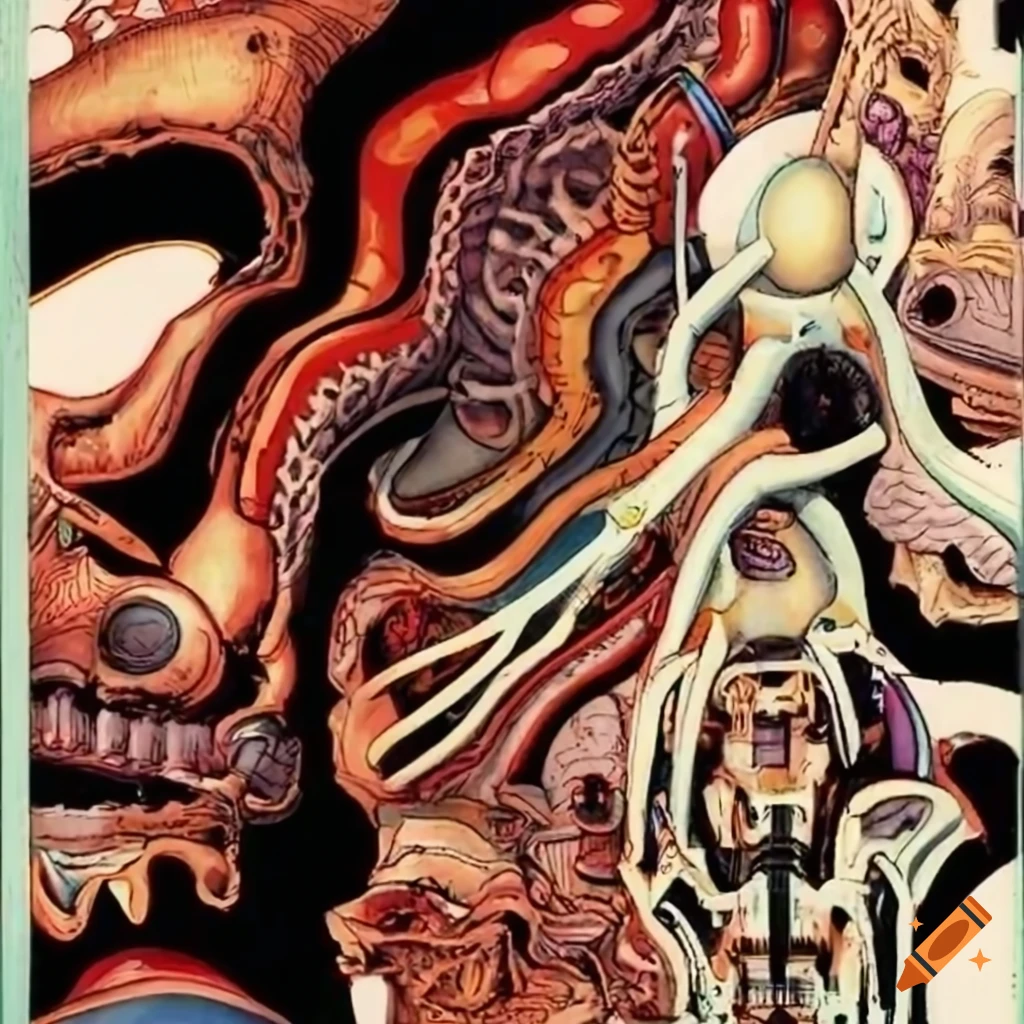 biomechanical Japanese retrofuturism artwork