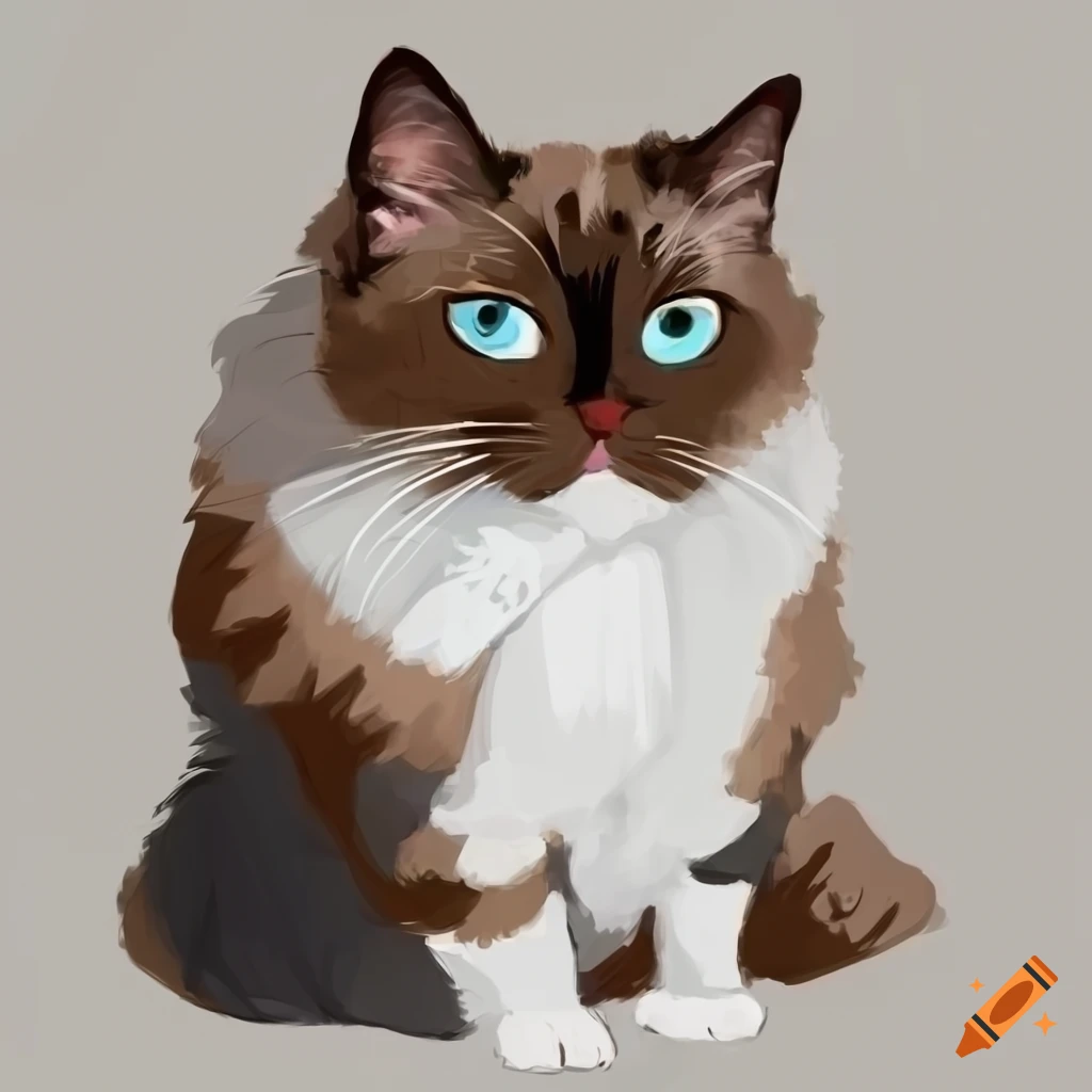 Digital painting of a playful bicolor ragdoll cat on Craiyon