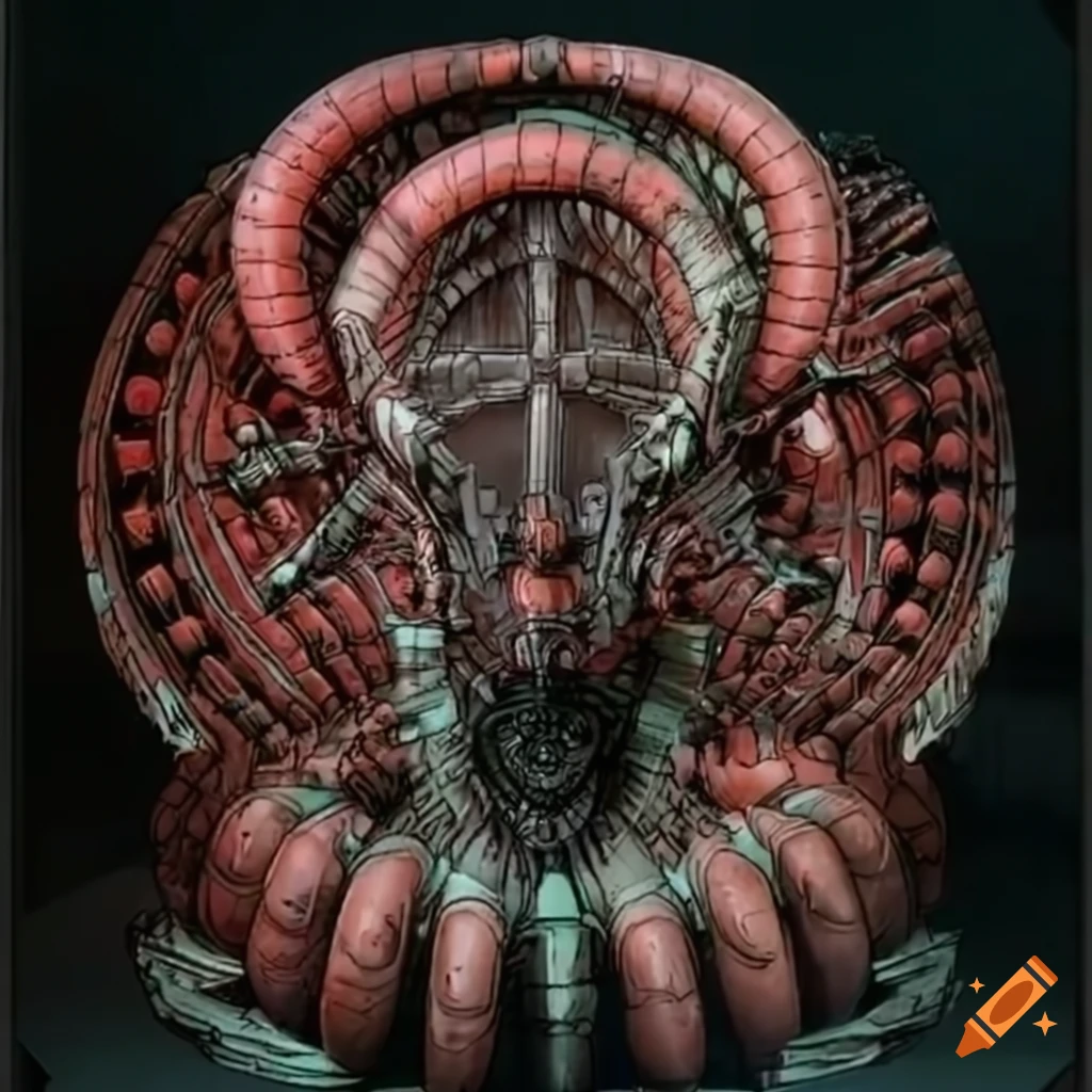 biomechanical Japanese retrofuturism artwork
