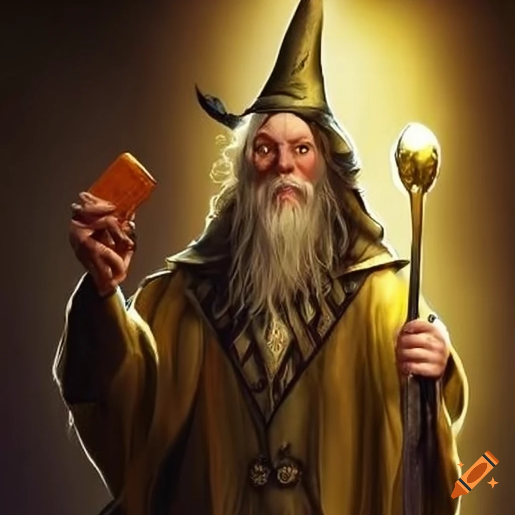 image of a wizard holding a golden ticket