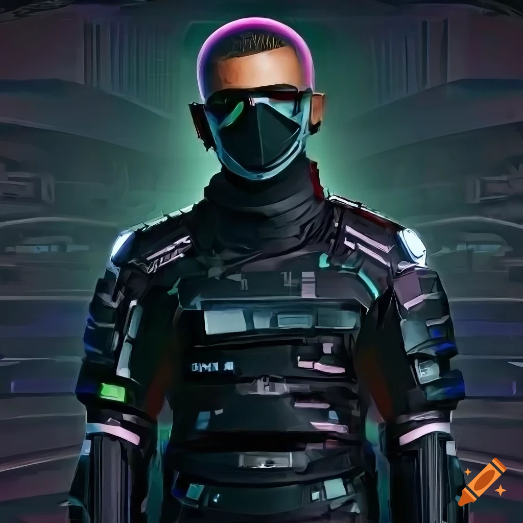 digital painting of a black male spy in futuristic outfit