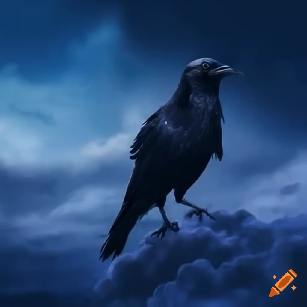 heroic crow on a cloud in the sky