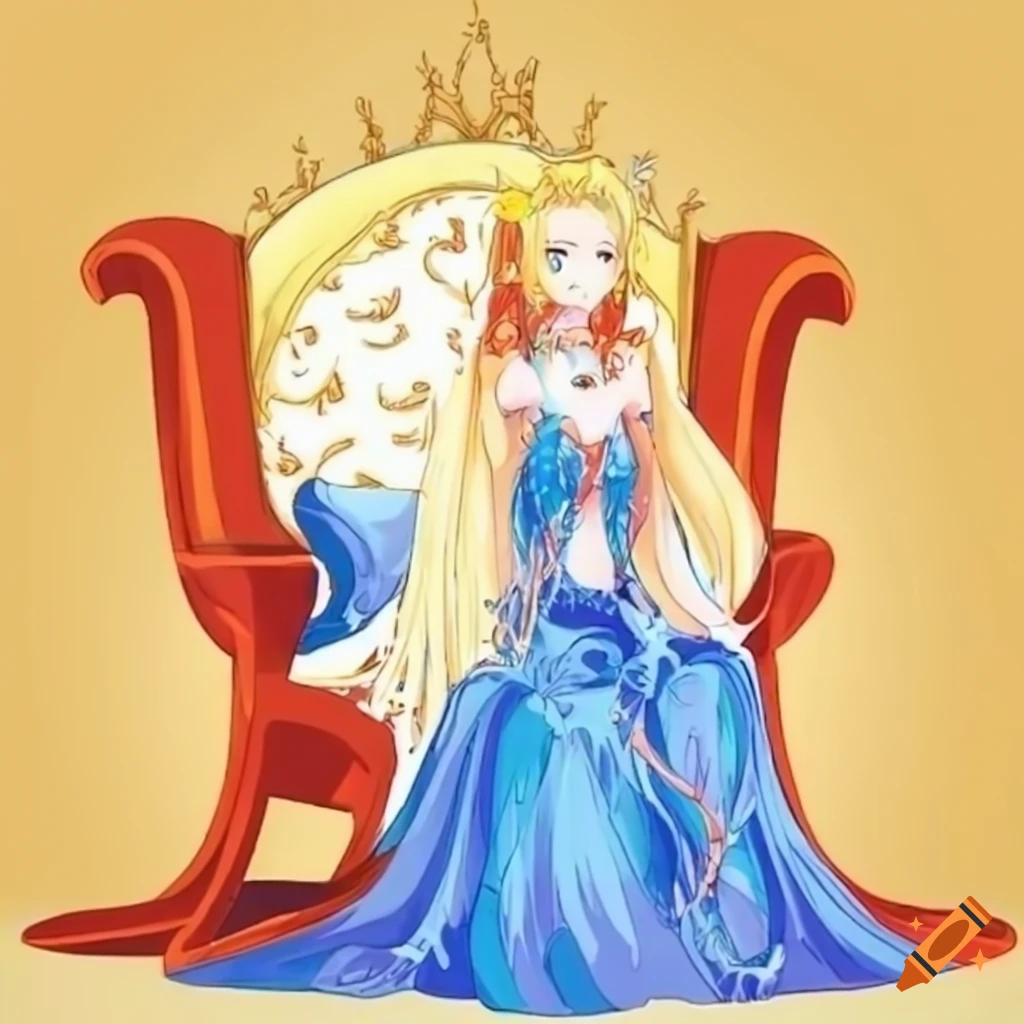 elegant anime princess sitting on a throne