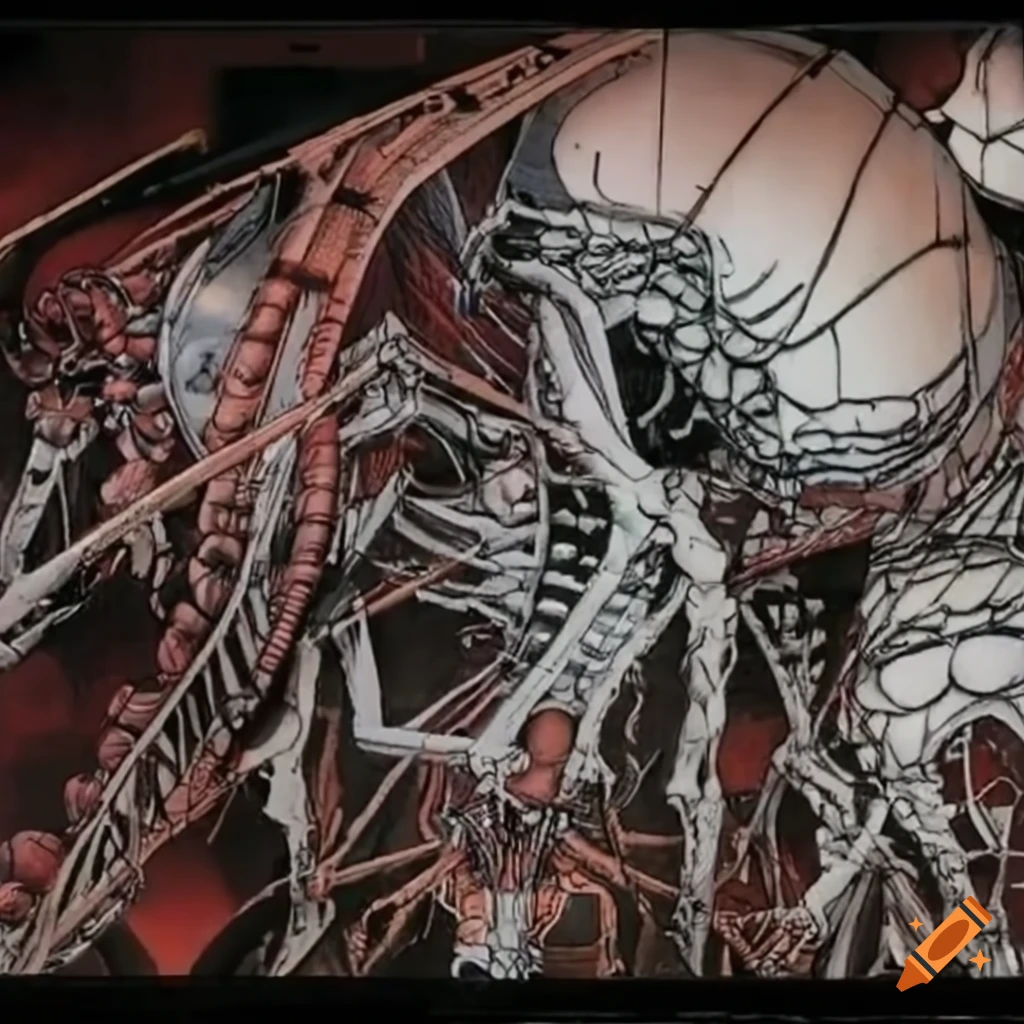biomechanical Japanese retrofuturism artwork