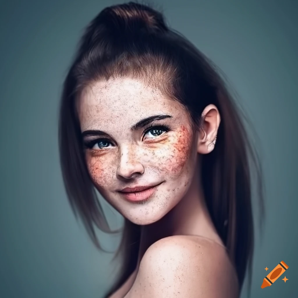 portrait of a beautiful young woman with freckles and dark hair