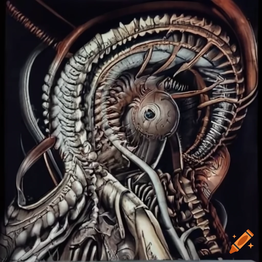 biomechanical Japanese retrofuturism artwork