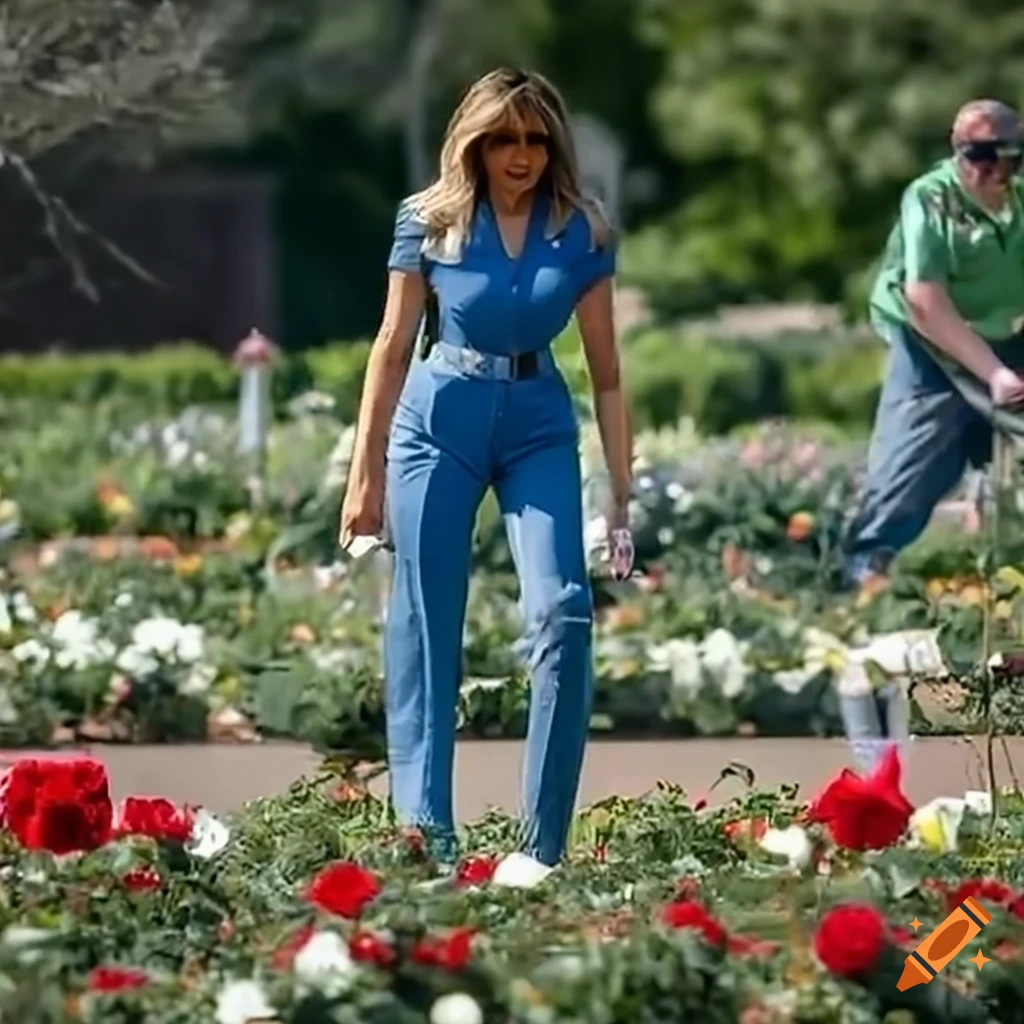 Melania destroying flowers in white house rose garden on Craiyon