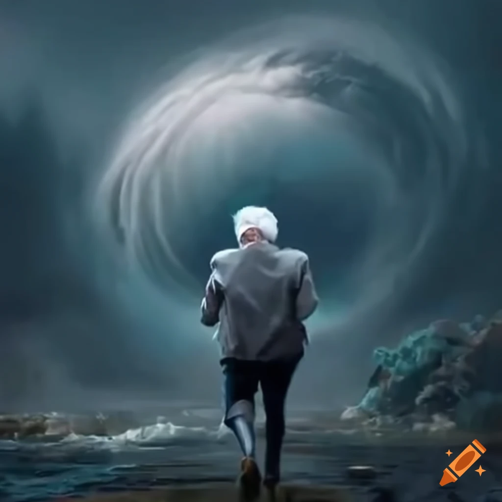 image of Bernie Sanders running away from a hurricane