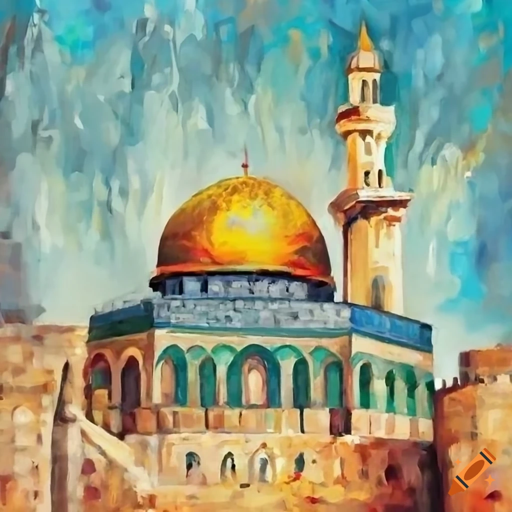 Arabic style painting of Jerusalem mosque