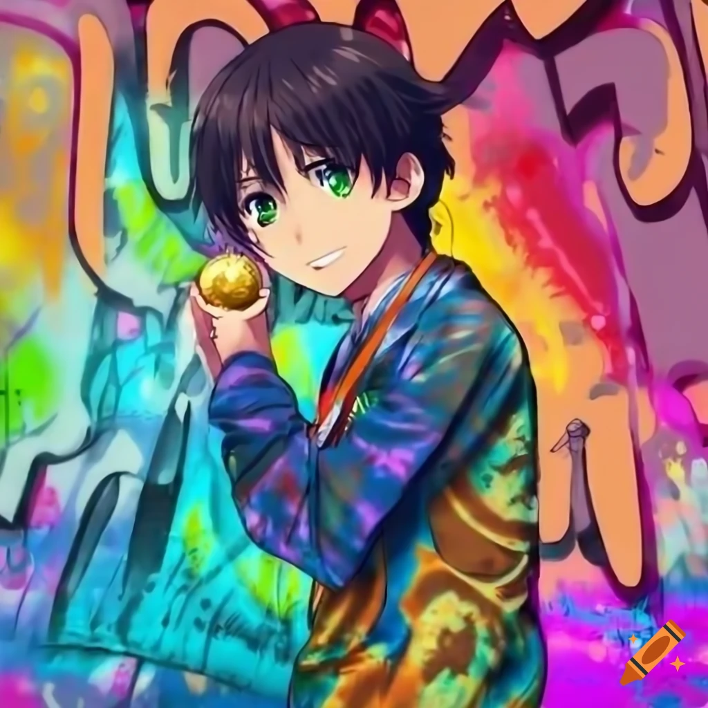 Filipino High School Boy Wearing Colorful Tie dye Uniform In Graffiti filipino-high-school-boy-wearing-colorful-tie-dye-uniform-in-graffiti