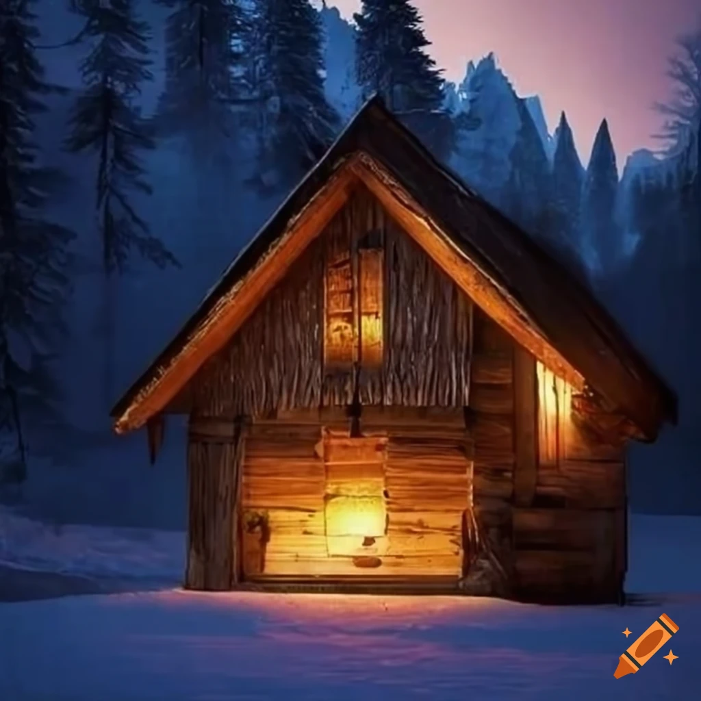 cabaña de madera en paisaje montañoso