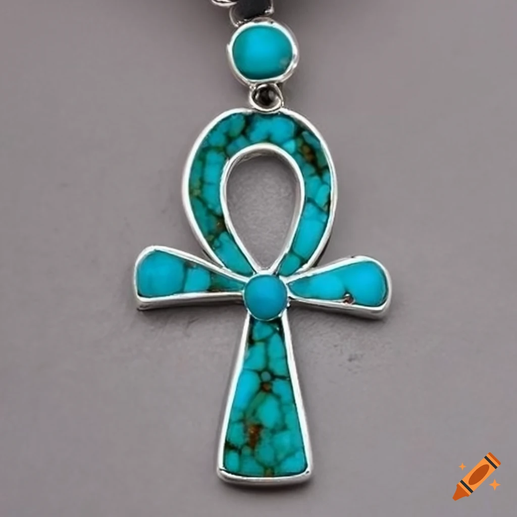 silver ankh pendant with turquoise color