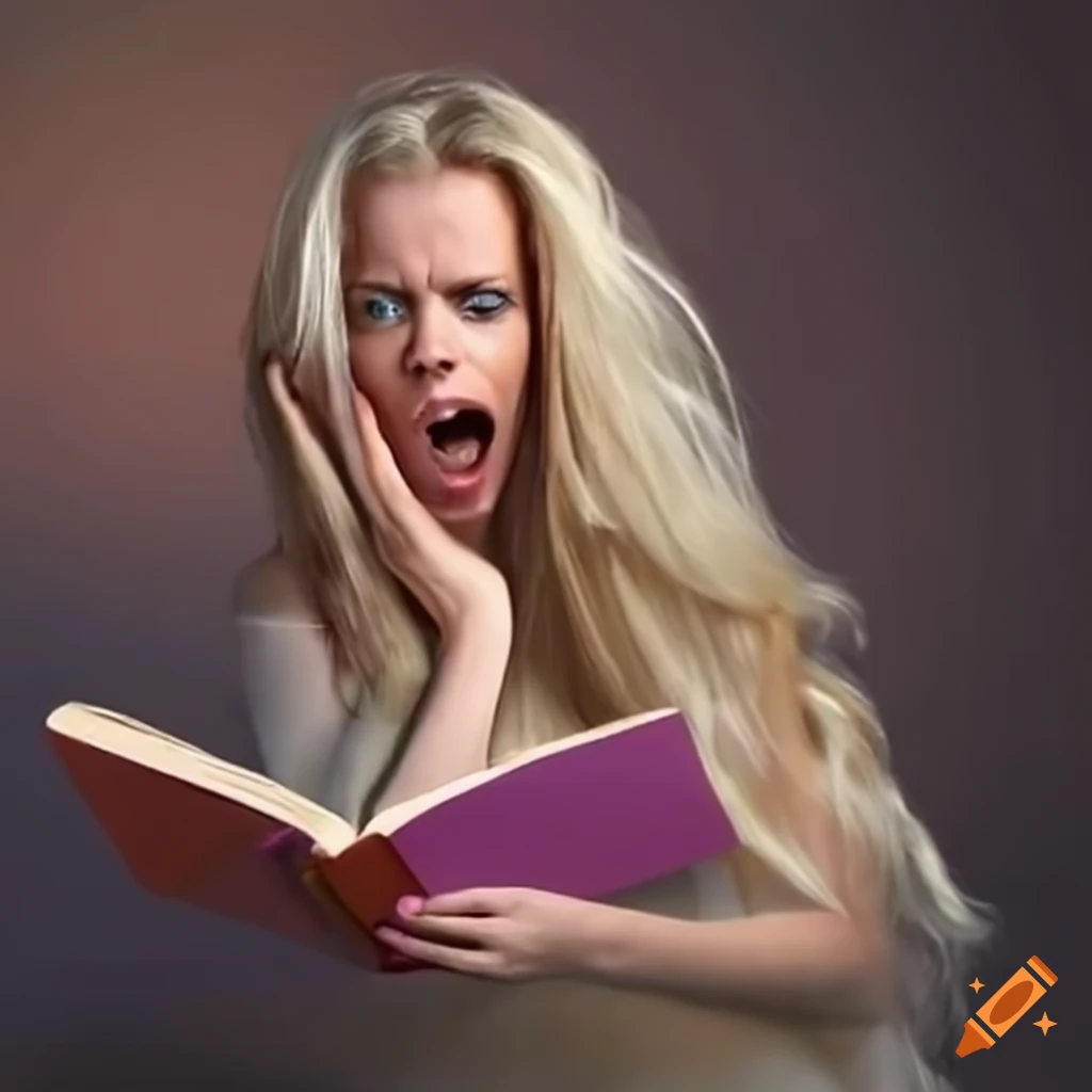 Blonde woman in shock while reading on Craiyon