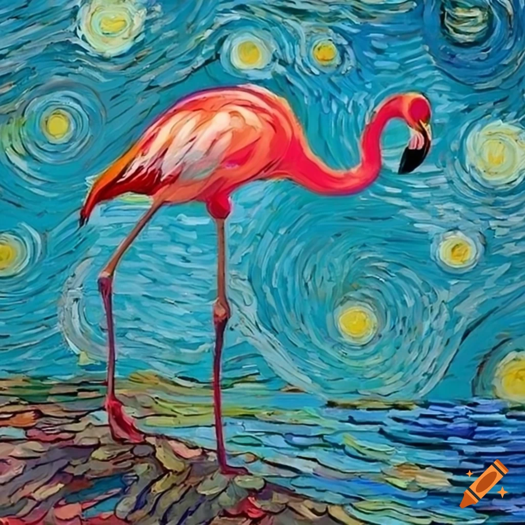 Van Gogh style flamingo painting