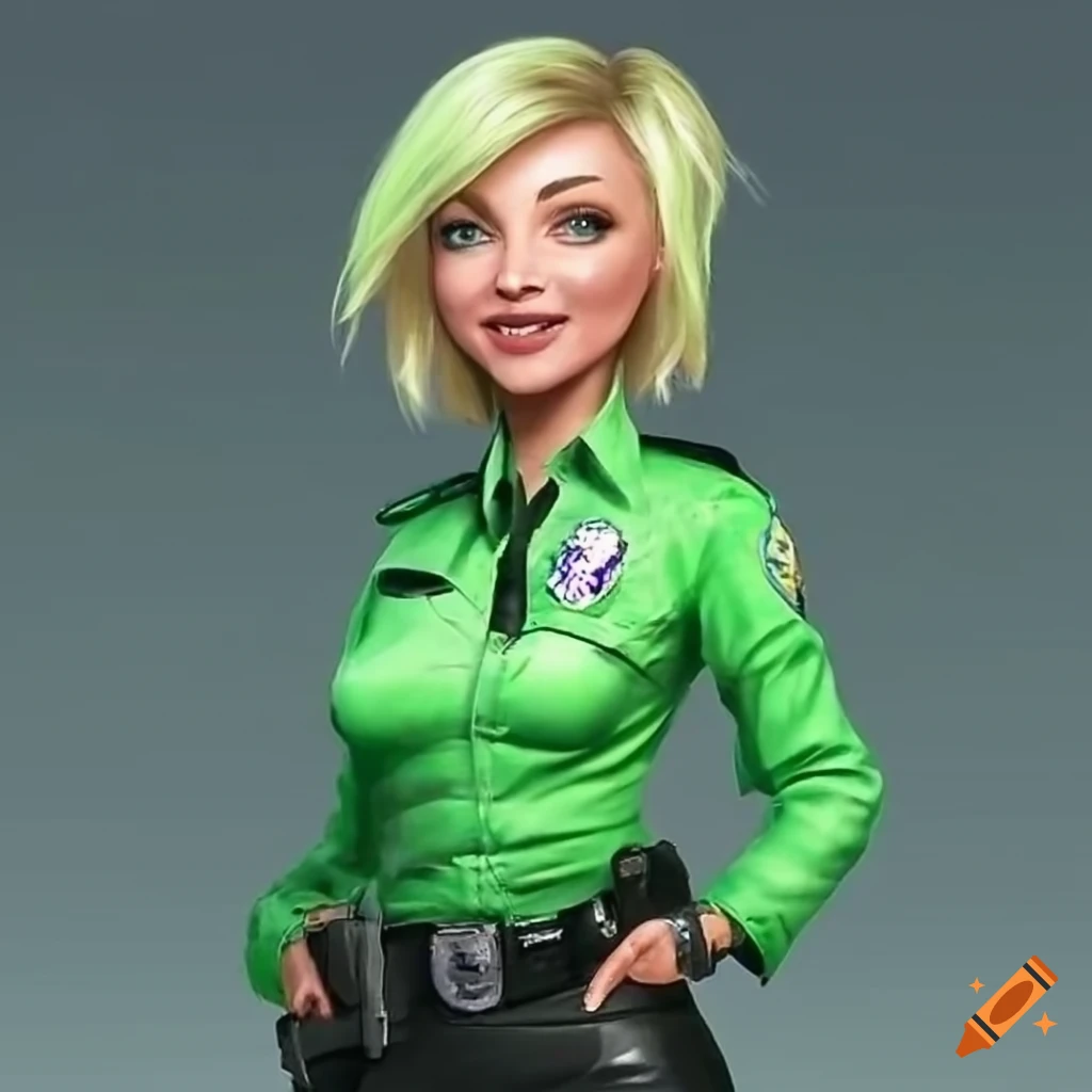 Smiling Female Police Officer In Green Fluor Shirt smiling-female-police-officer-in-green-fluor-shirt