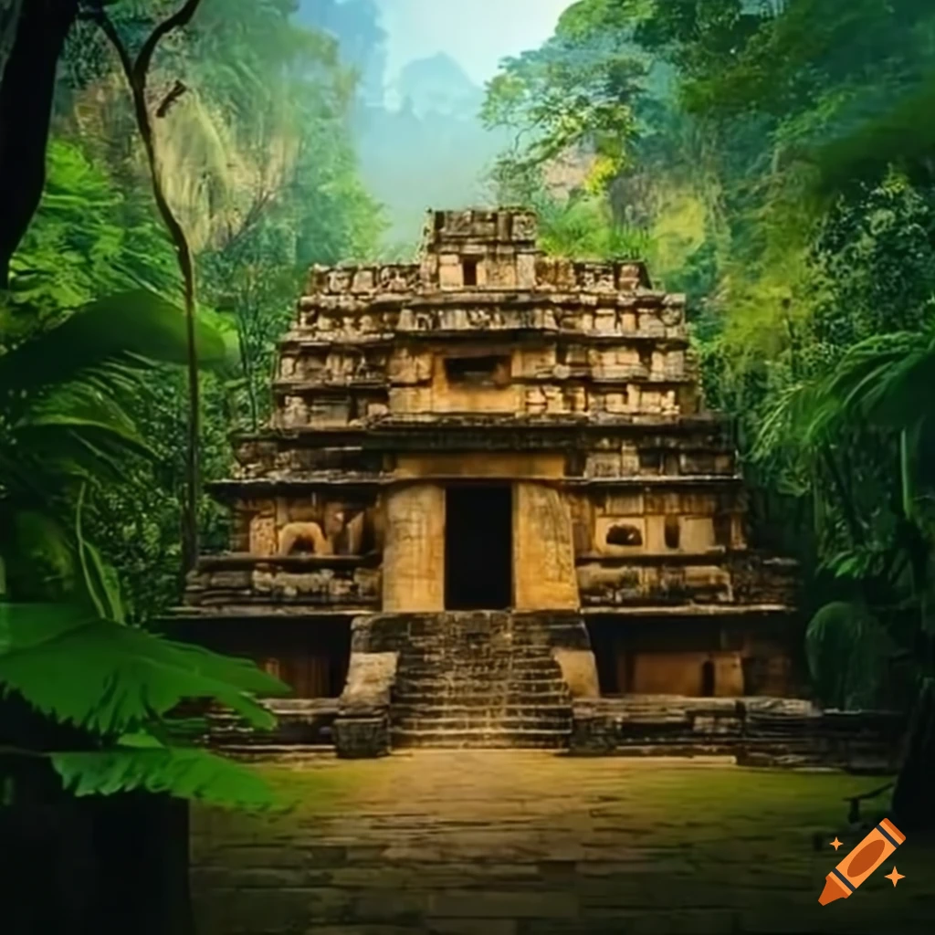 Image of a massive golden mayan temple in the jungle on Craiyon