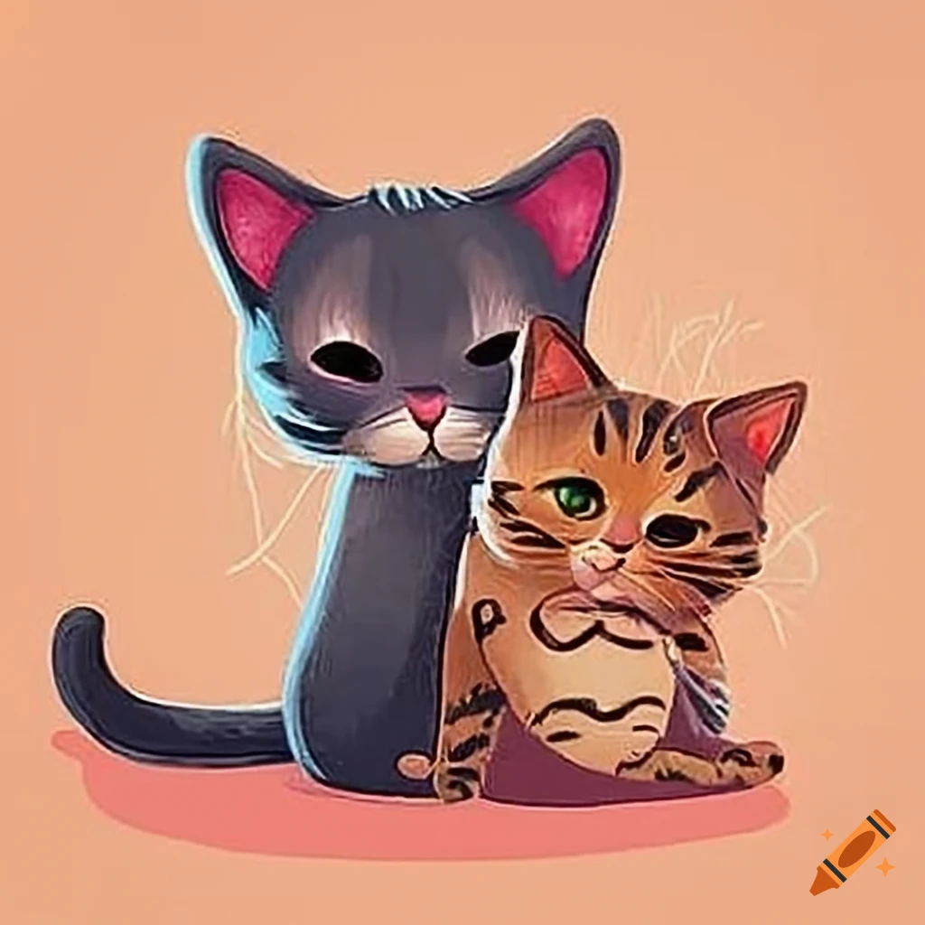 cartoon wall art of cuddling cats