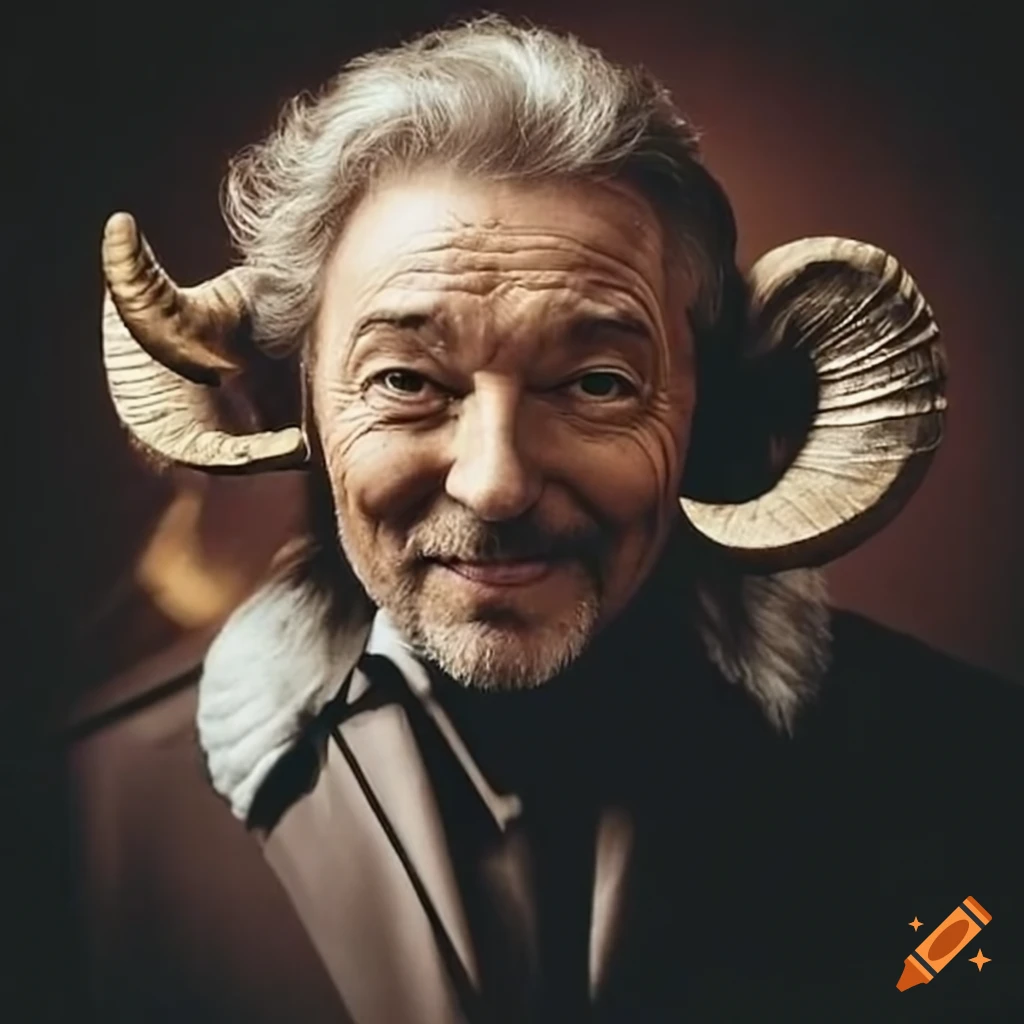 Karel gott wearing ram horns on Craiyon