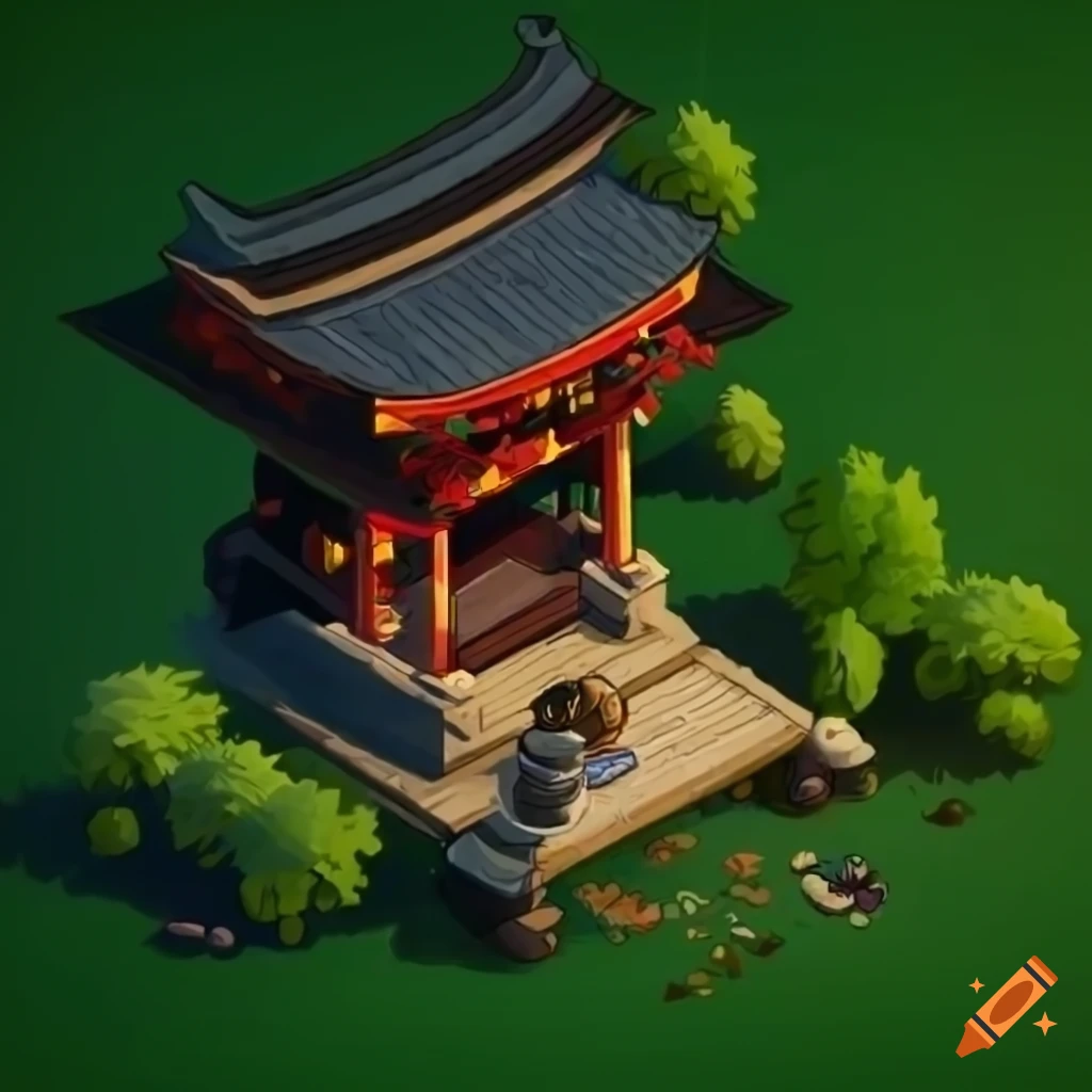 2d game art of a japanese shrine on Craiyon