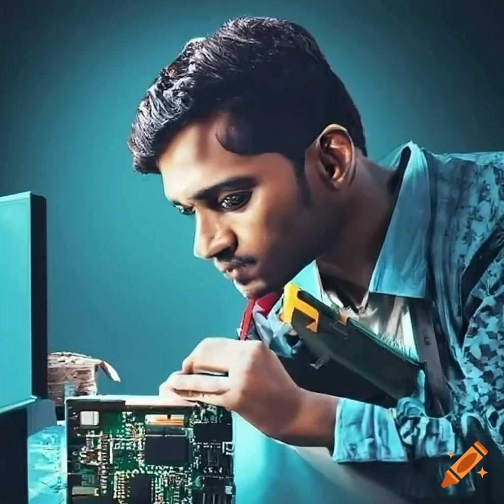 Indian man working on a computer on craiyon