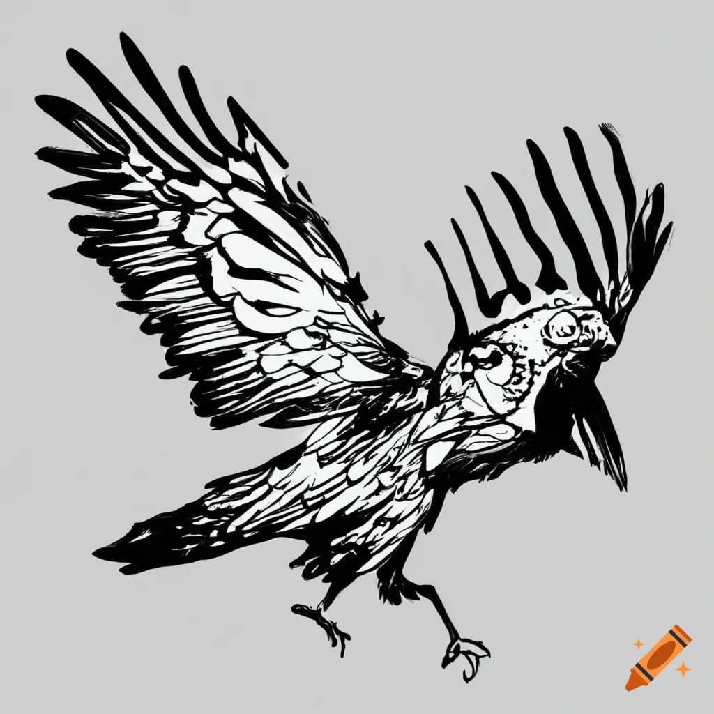 Line drawing of a raven