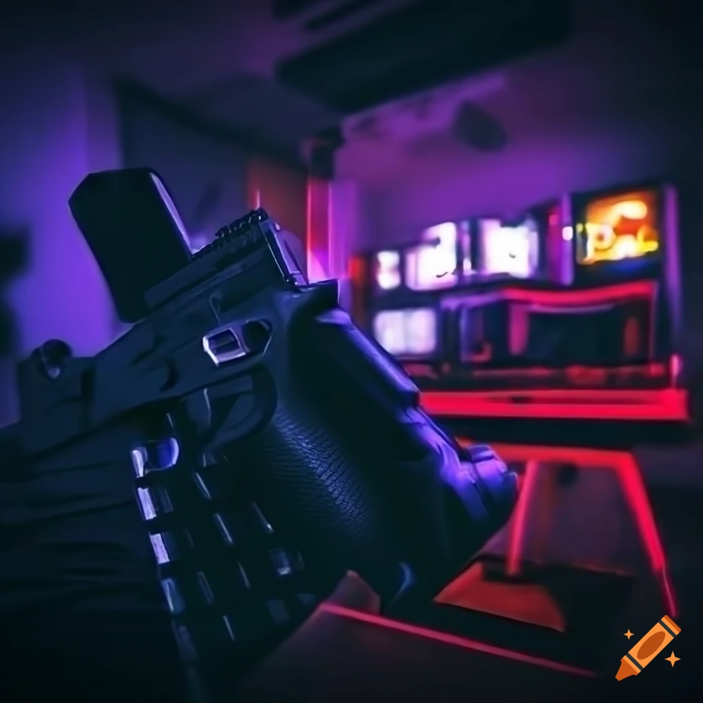 gaming station with guns as a background