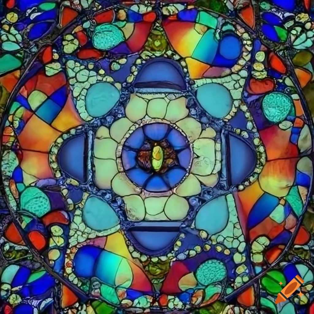 Create a simple stained-glass design that symbolizes the divine light,  using a combination of warm colors and geometric shapes to convey a sense  of spirituality and enlightenment on Craiyon