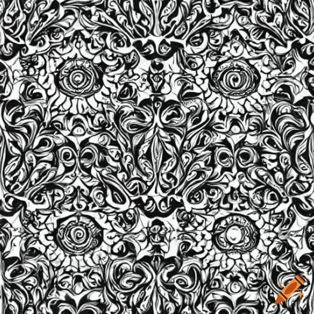 intricate seamless pattern with key, ivy, and mystical eye motifs